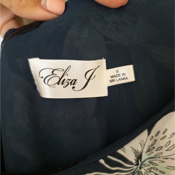 Eliza J Cocktail One Shoulder Dress Blue Floral Ruffle - Picture 6 of 9